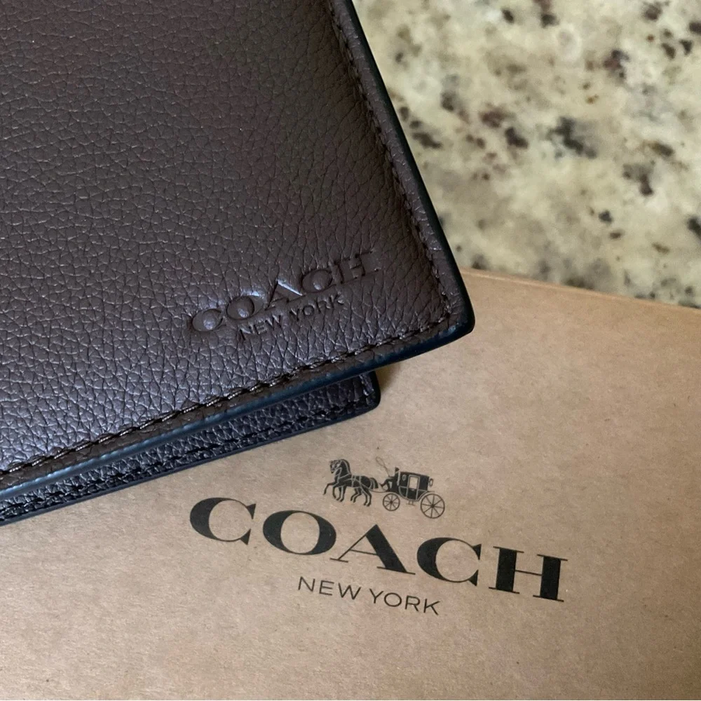 NWT Coach Compact ID Sport Calf Leather Mahogany F74991